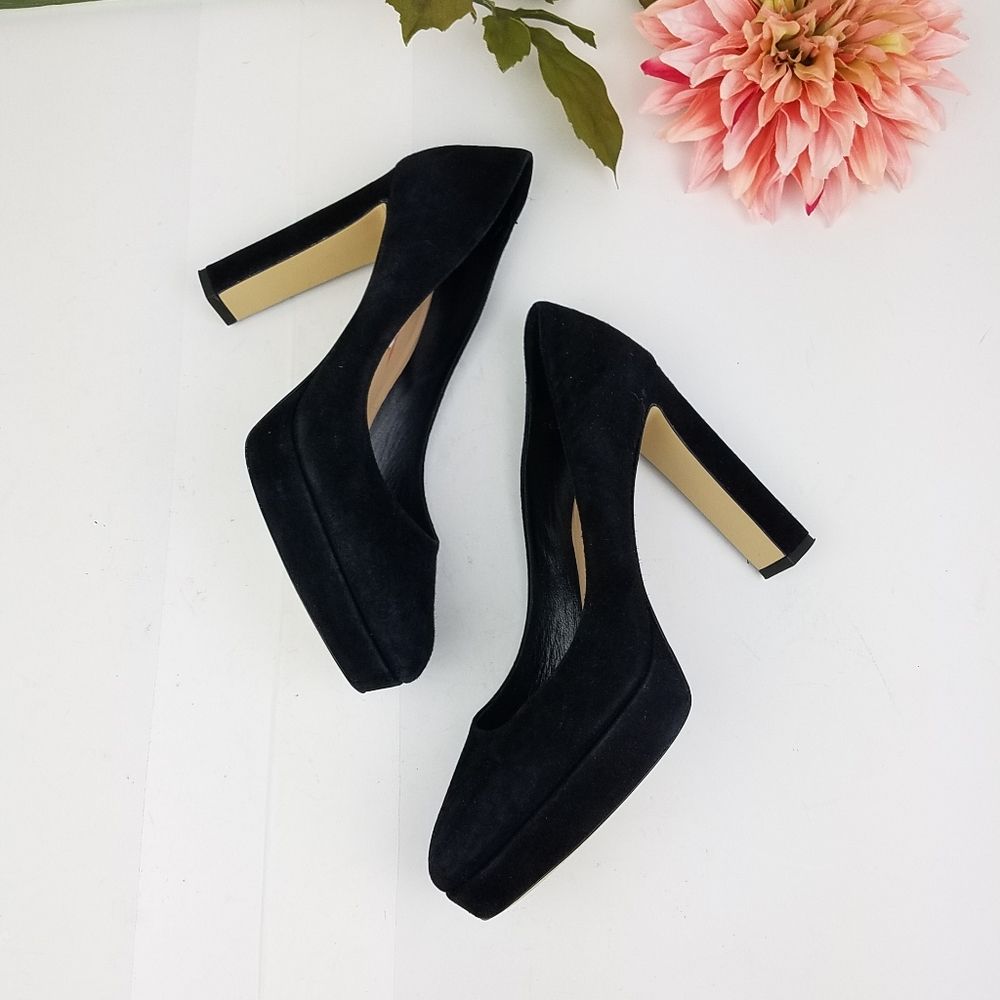 Diane Von Furstenberg black platform suede pumps